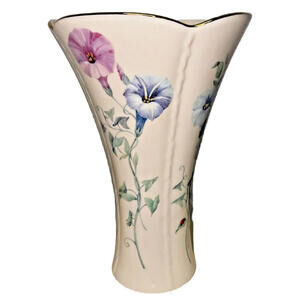 Lenox Morningside Cottage Flared Vase 8.25” Bees Morning Glory Flowers Gold USA